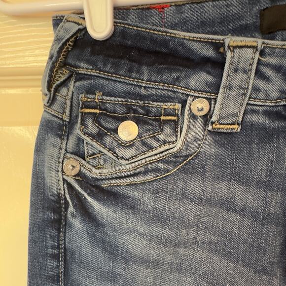 NWT True Religion Joey Flare Jeans Size 26 Medium Wash Flap Pockets Twist Hem - Picture 6 of 12